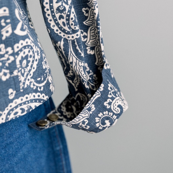 Charter Club Button Jean Jacket - Petite Medium - Blue Ivory Paisley - Picture 9 of 10